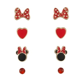 Disney Mickey and Minnie Mouse Girl's Fashion Stud Earring Set, 4 Pairs