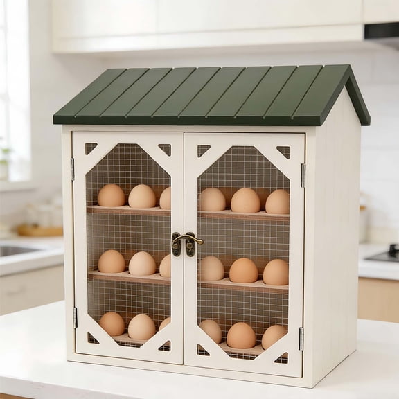 FYHALE Farmhouse Egg Cabin, 13.5 in Wooden Fresh Egg Holder Countertop, 3 Tiers Wooden Egg Holder, Stackable Egg Storage for Gathering Fresh Eggs, 30-Hole Egg Rack for Counter