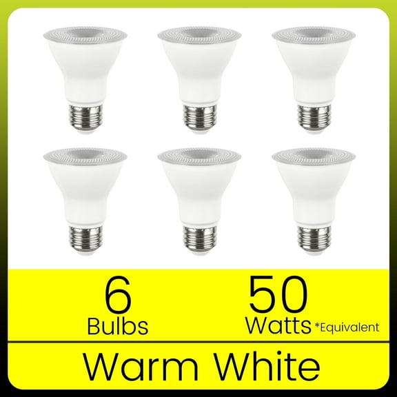 Green Watt PAR20 LED Spot Light Bulb, 7-Watt (50W Equivalent), Warm White 3000K, E26 Medium Base, Dimmable (6 Pack)