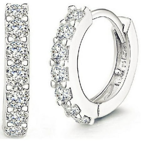 Men Women Fashion Jewelry 925 Sterling Silver Sparkling Rhinestones Hoop Diamond Stud Earrings Huggie (Best Diamond Stud Earrings)