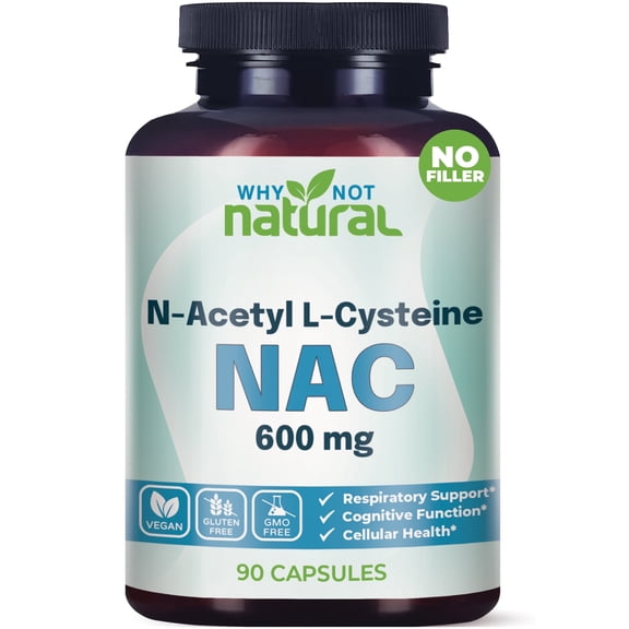 Why Not Natural NAC Supplement 600 mg, N-Acetyl Cysteine Capsules, Pure N-Acetylcysteine, No Filler