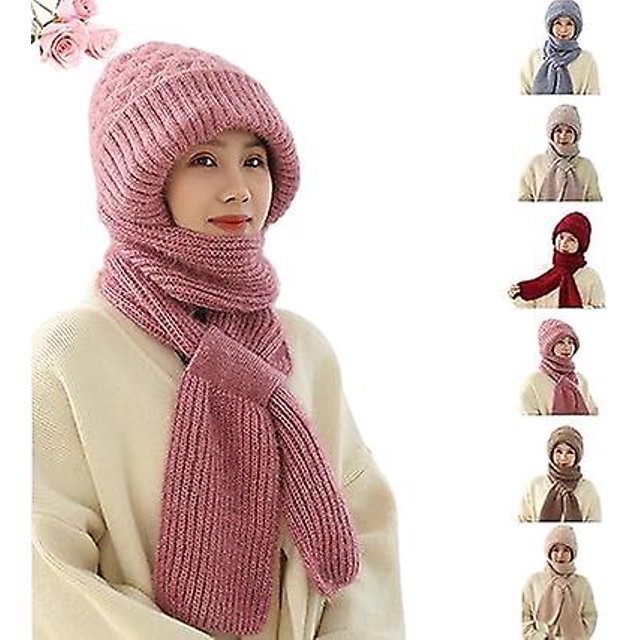 2024 New Integrated Ear Protection Windproof Cap Scarf, 2 In 1 Multifunctional Elastic Warm Ear Protection Knitted Hat C