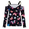 thumbnail image 5 of Tops de mujer con cuello en V y hombros descubiertos con estampado de flores y mariposas, blusa informal Pompotops gfhjh22342, 5 of 5