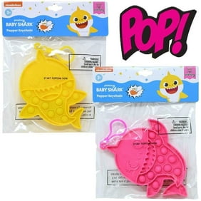 2-Pack Baby Shark Push Pop Pop Bubble Fidget Keychain Silicone Toy, Pink & Yellow