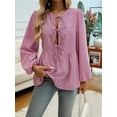 thumbnail image 4 of Women'S Tie Front Babydoll Blouse Tops Long Sleeve Stripe Peplum Ruffle Lace Up Shirts Red S, 4 of 5