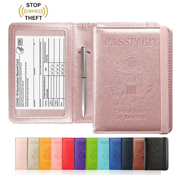 Passport and Vaccine Card Holder Combo,Cover Case with CDC Vaccination Card Slot, Leather Travel Documents Organizer Protector, with RFID Blocking, for Women and Men