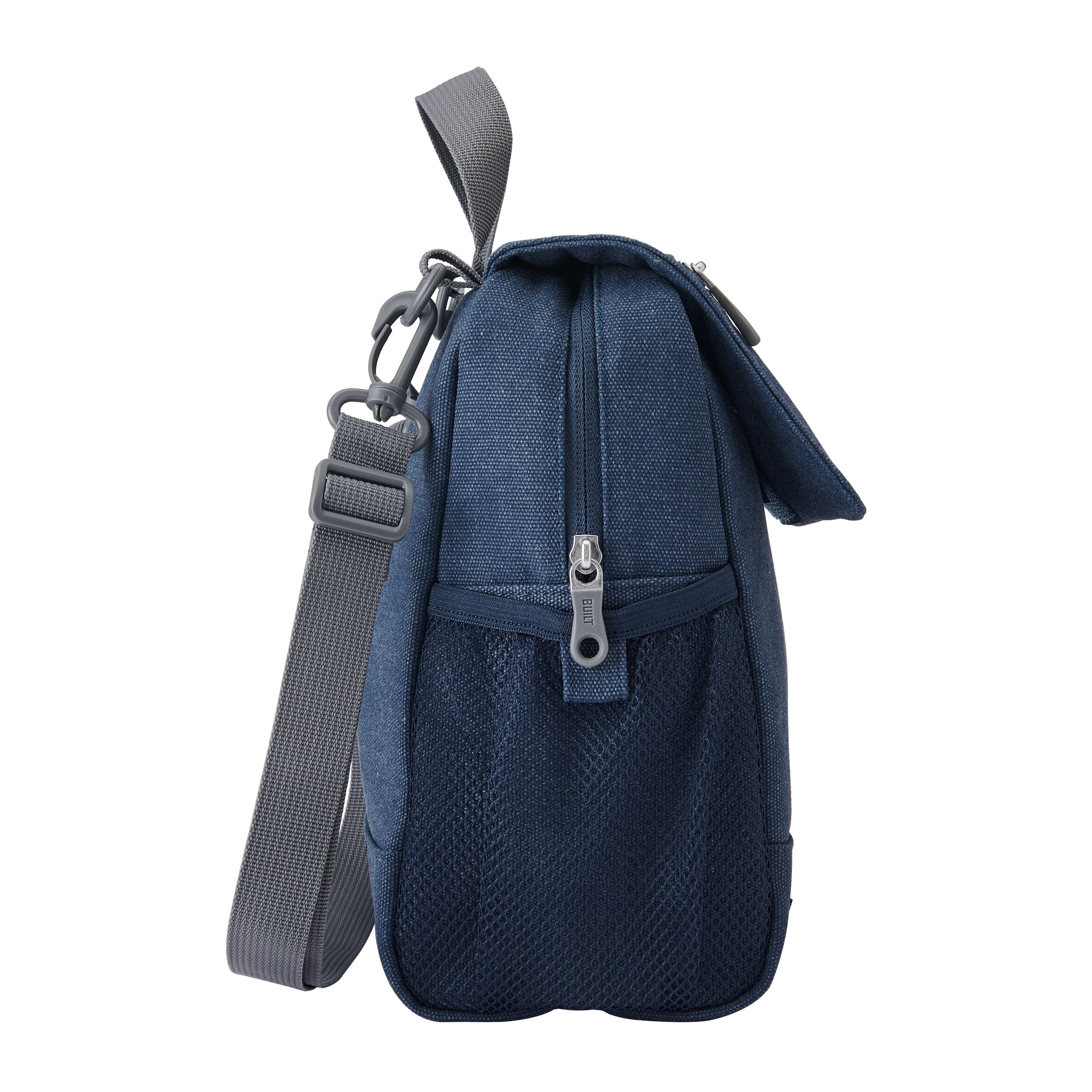 BUILT Oxford 4.84 qt Insulated Adult Reusable Lunch Sack with Crossbody Strap Navy
