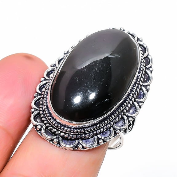 Black Onyx Gemstone Ring Handmade Anniversary Gift Vintage Jewelry 9.50" VR 2353