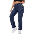 thumbnail image 2 of Wutalume Women's Drawstring Work Pants - Cargo Wide Leg Trousers with Pockets, Casual Loose Fit for Outdoor and Daily,Navy S, 2 of 6