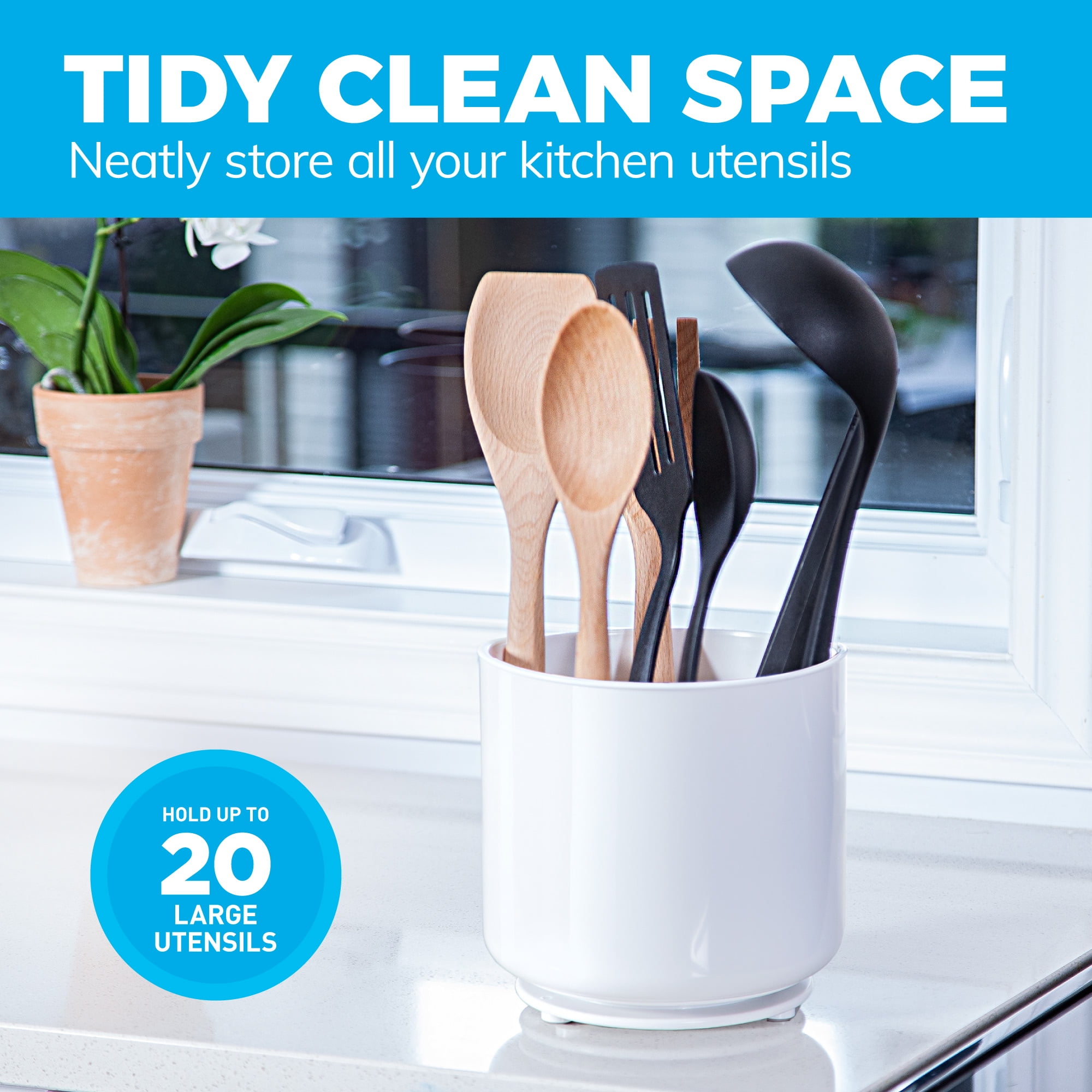 Extra Large Rotating Utensil Holder Caddy with Sturdy No-Tip Weighted Base, Removable Divider by Cooler Kitchen
