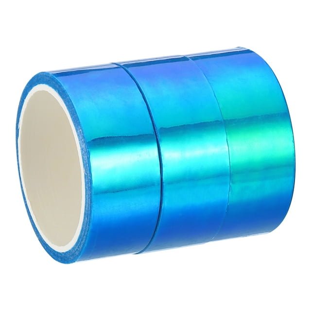 Cinta holográfica Uxcell 15mmx5m, adhesiva, metálica, para enmascarar, azul, 3 rollos