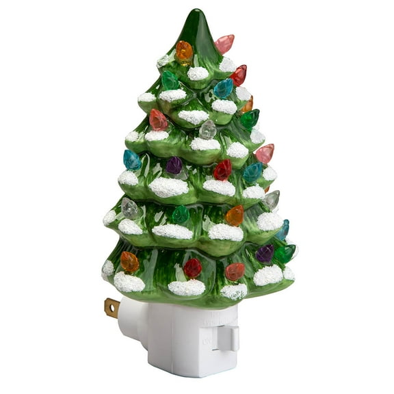 Green Snow-Capped Ceramic Tree Night Light