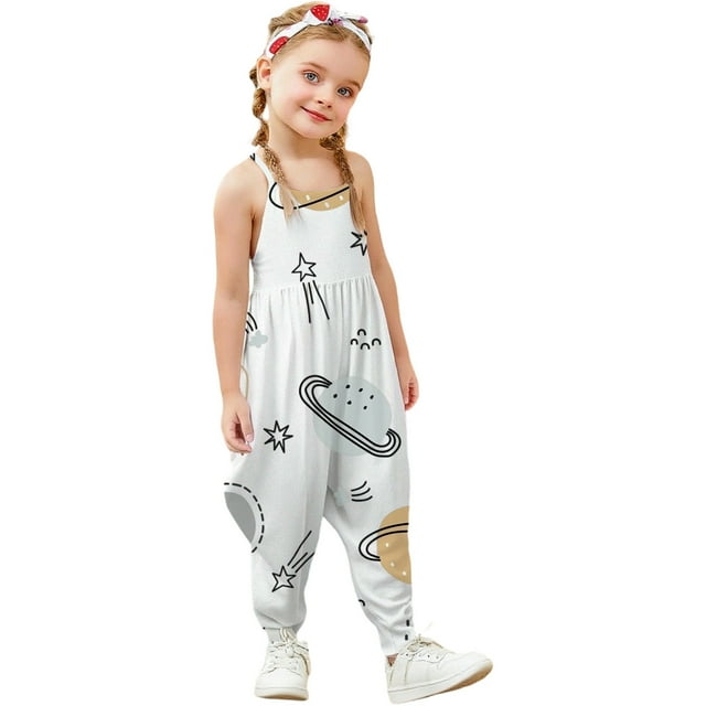 Stylish Girls Romper Jumpsuit Adorable Printed Design Playful Toddler Outfit Comfortable Soft Material Everyday Wear For