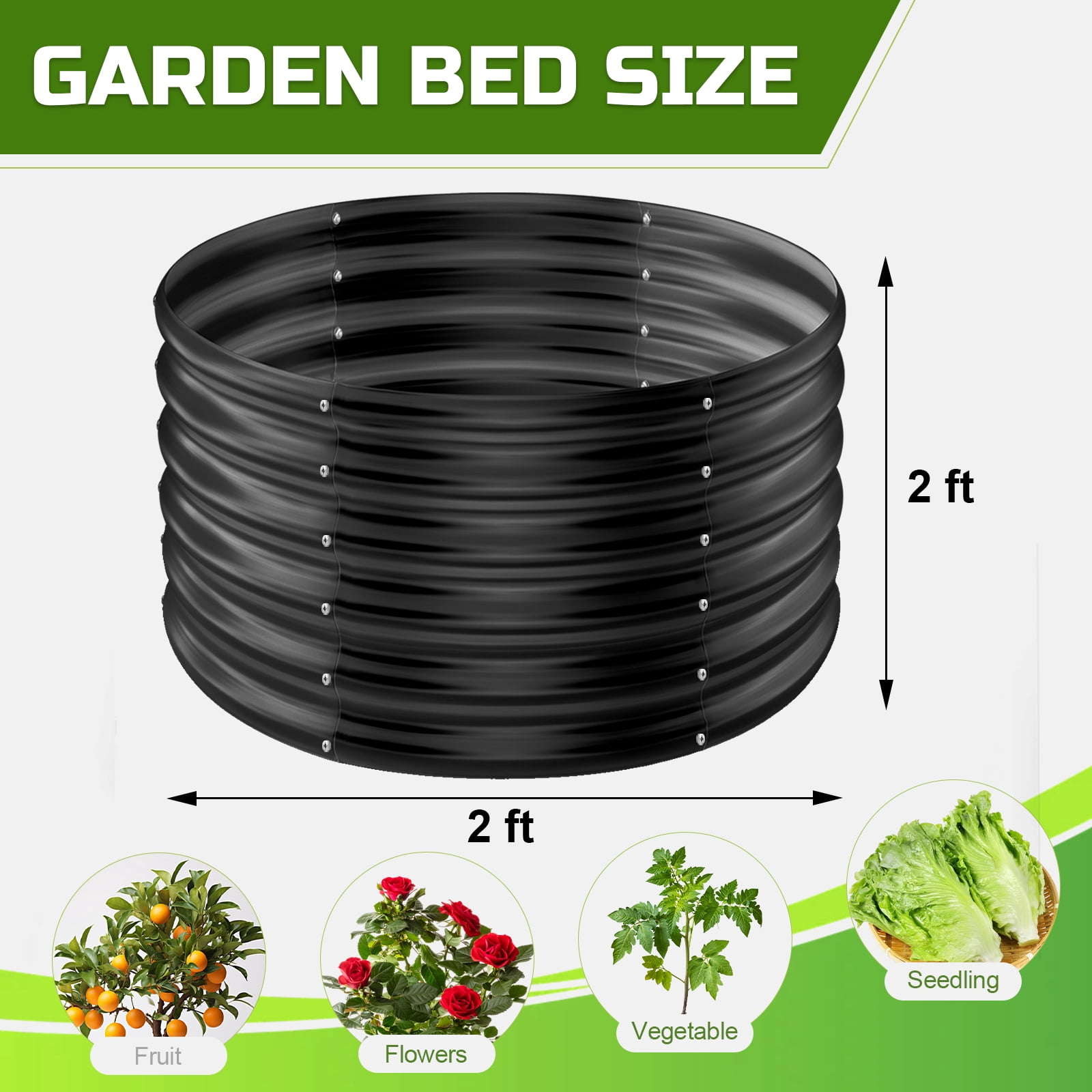3PCS 2x2x2ft Galvanized Raised Garden Bed Kit Round Metal Flower Box Large Planter Raised Beds Outdoor Garden for Planting,Fruit,Herb Grey
