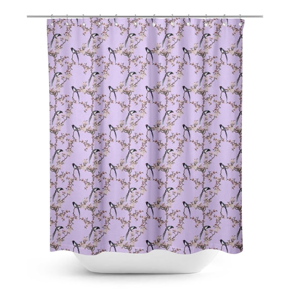 S4Sassy Purple Blossom & Paradise Whydah Bird Printed Bathroom Curtain Waterproof Shower Drapes-60 x 75 Inch