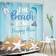 thumbnail image 3 of Ocean Beach Shower Curtain, Summer Coastal Starfish Nautical Shower Curtain, Rustic Blue Seashell Inspirational Quotes Wood Board Bathroom Decor 60Wx72H Bath Curtain Polyester 12 Pack Hooks, 3 of 16