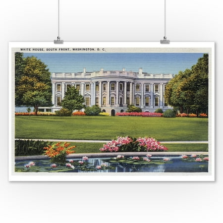 Washington DC - Exterior View of South Front of White House (9x12 Art Print, Wall Decor Travel