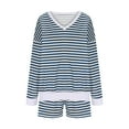 thumbnail image 5 of Bovxnpu Summer Casual Outfits For Women, Oversized Lounge Sets 2 Piece Outfits Sweatsuit, Casual Striped Suit Long-sleeved V-neck Loose Top Sports Shorts Suit S, 5 of 8