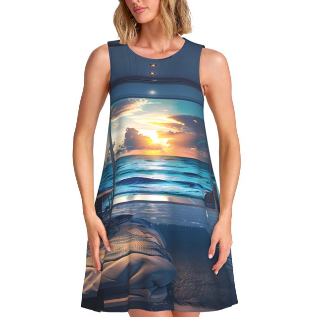 Disketp Ocean View Bedroom para Vestido sin Mangas para Mujeres, Vestidos de Verano para Mujeres, Casual y Holgado para la Playa