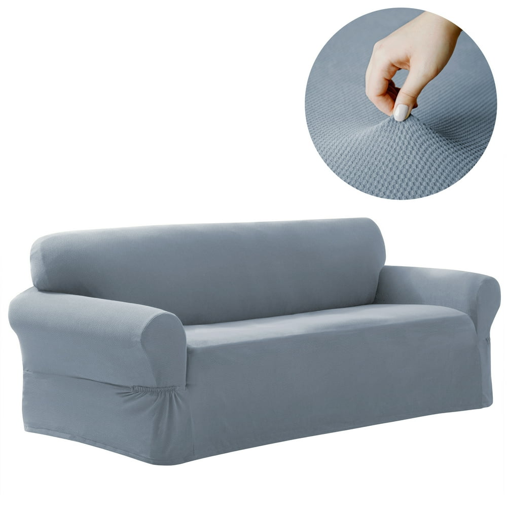 Maytex Stretch Pixel 1 Piece Sofa Furniture Cover Slipcover, Steel Blue