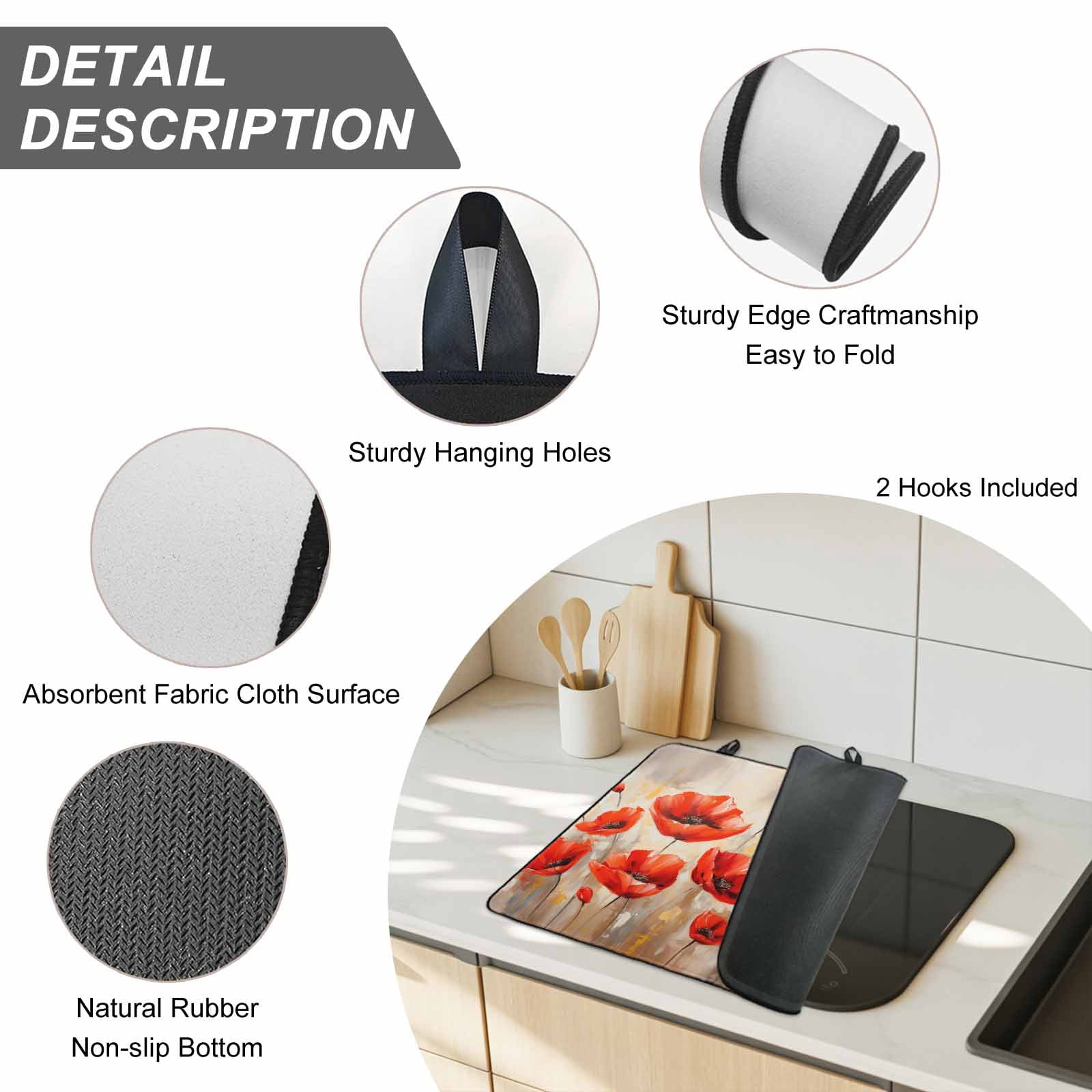 Red Spring Floral Stove Top Cover for Electric Stove, Heat-proof & Non Slip Glass Top Stove Cover Protector, Summer Botanical Watercolor Vintage Kitchen Flat Cooktop Rubber Mat 24x21 Inches