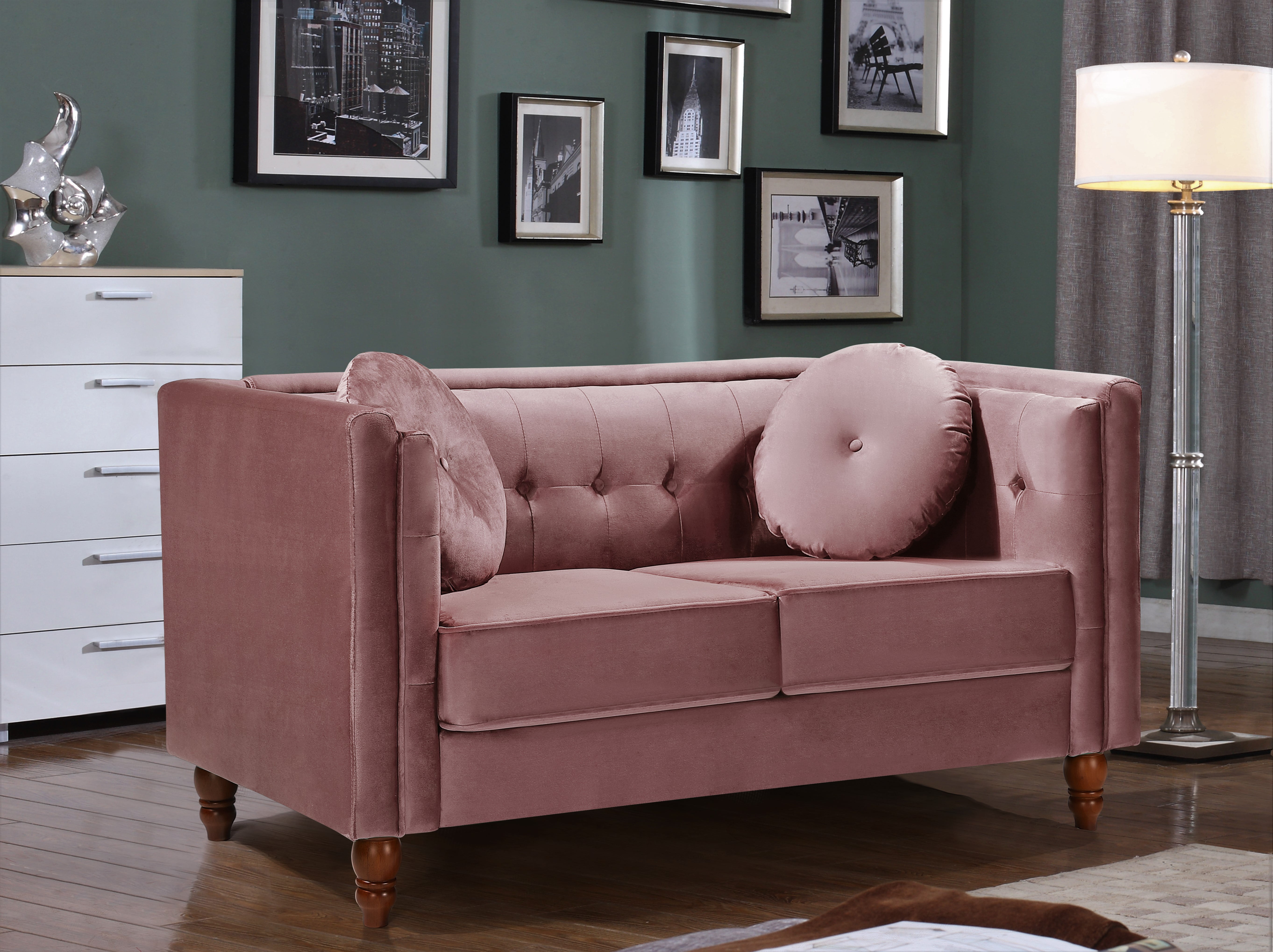 Uspridefurniture Velvet  Loveseat, Removable Seat Cushions, Rose