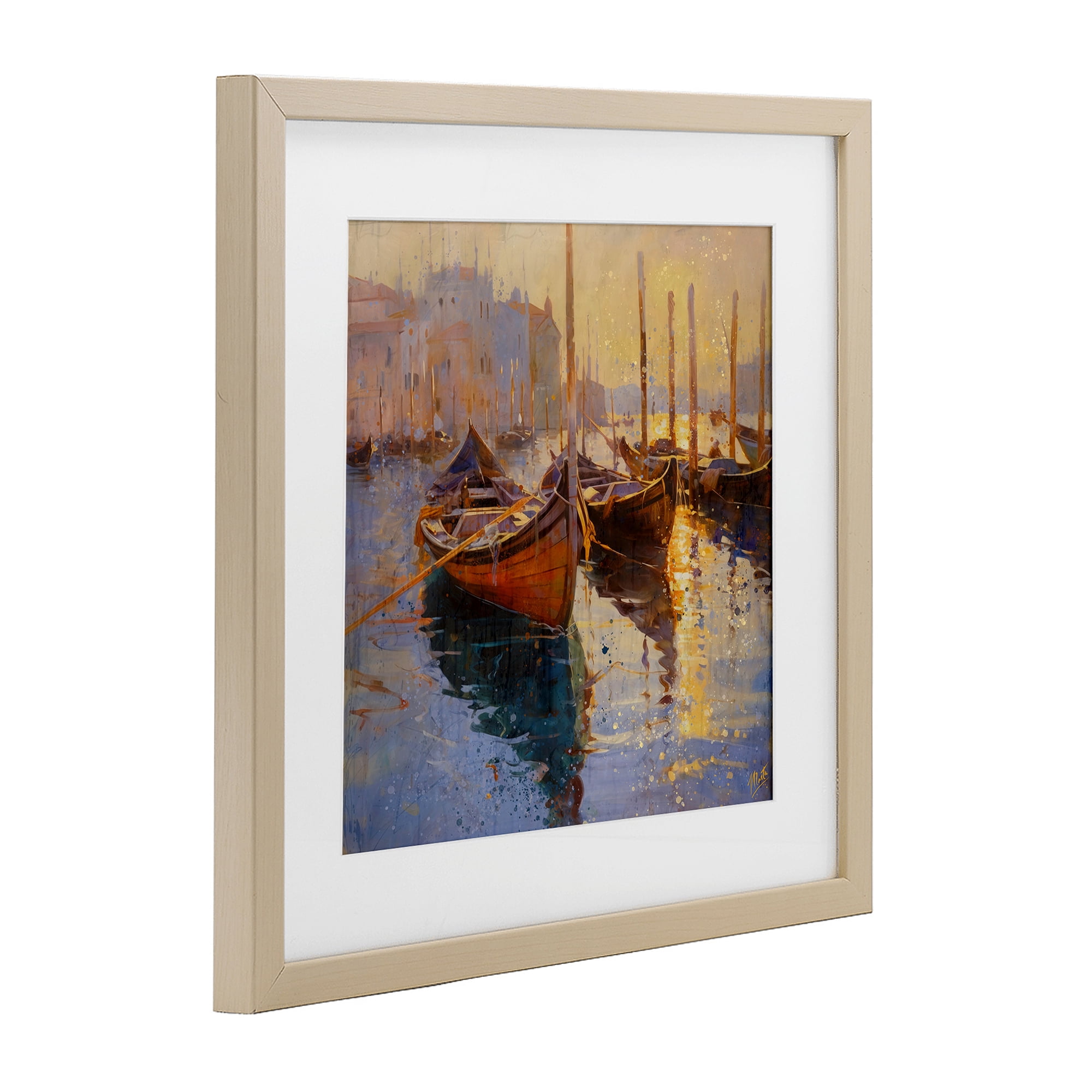 Stupell Industries Speckled Venice Boats Birch Framed Print Under Glass, design by Marta Wiley