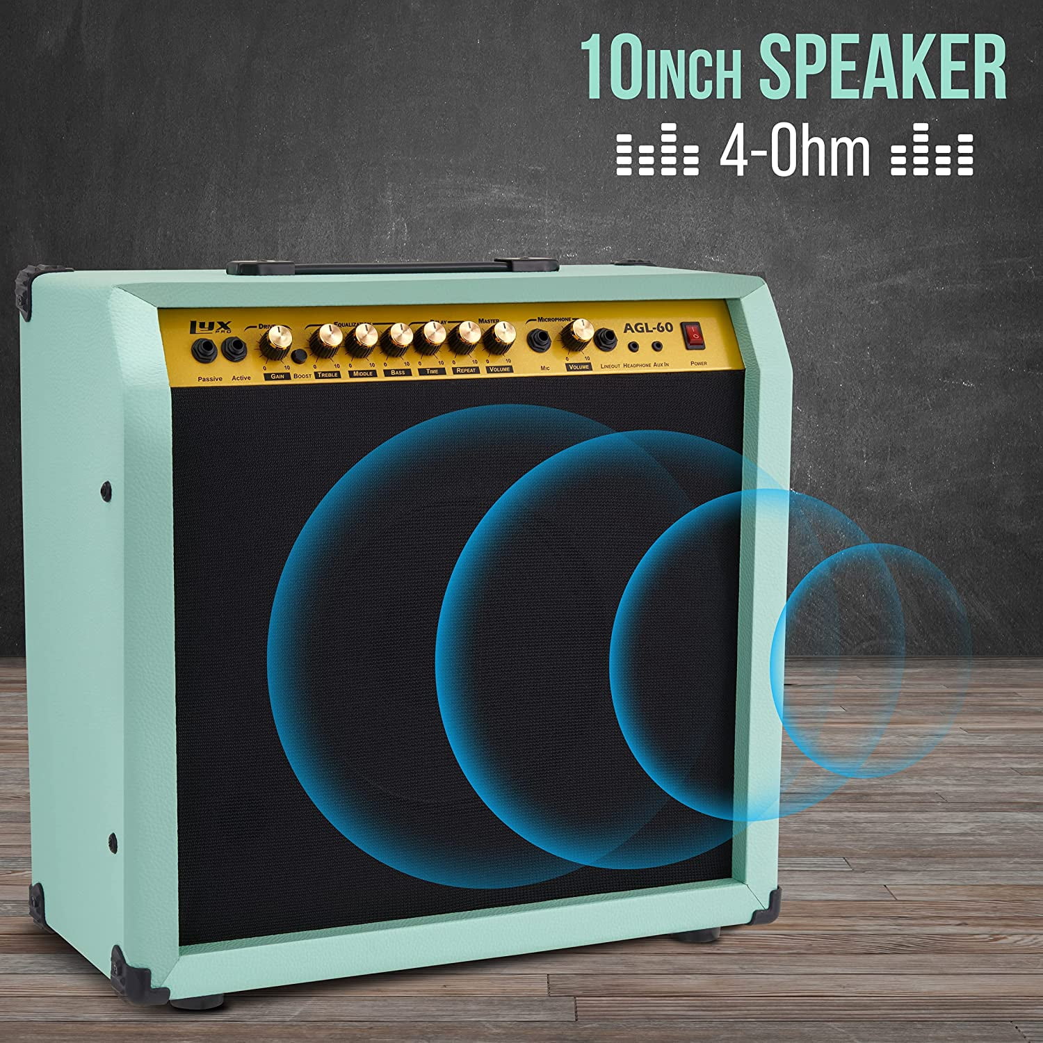 LyxPro Electric Guitar Amplifier, 60 Watt, Wood Guitar Amp with Built-in Speaker