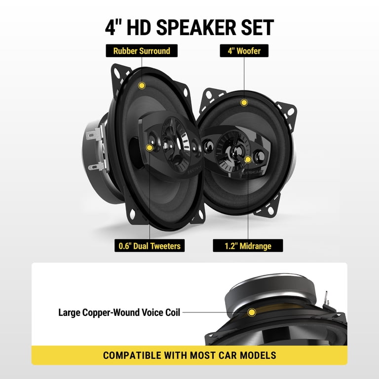 Scosche, Car Speakers, HD4004A-WM1SD, 4-inch 4-Way, 120W Peak