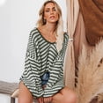 thumbnail image 4 of Suéter de manga larga con cuello en mujer Suéter de rayas Streetwear de punto, Jersey de jersey informal de manga larga para mujer Suéter de verde XL Yinane Suéter con cuello en V para mujer, 4 of 8