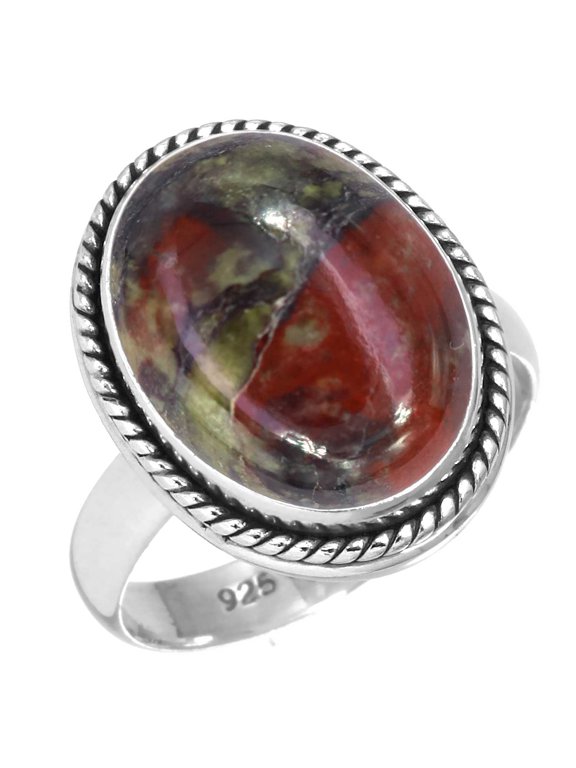 925 Sterling Silver Women Jewelry Natural Dragon Blood Jasper Ring