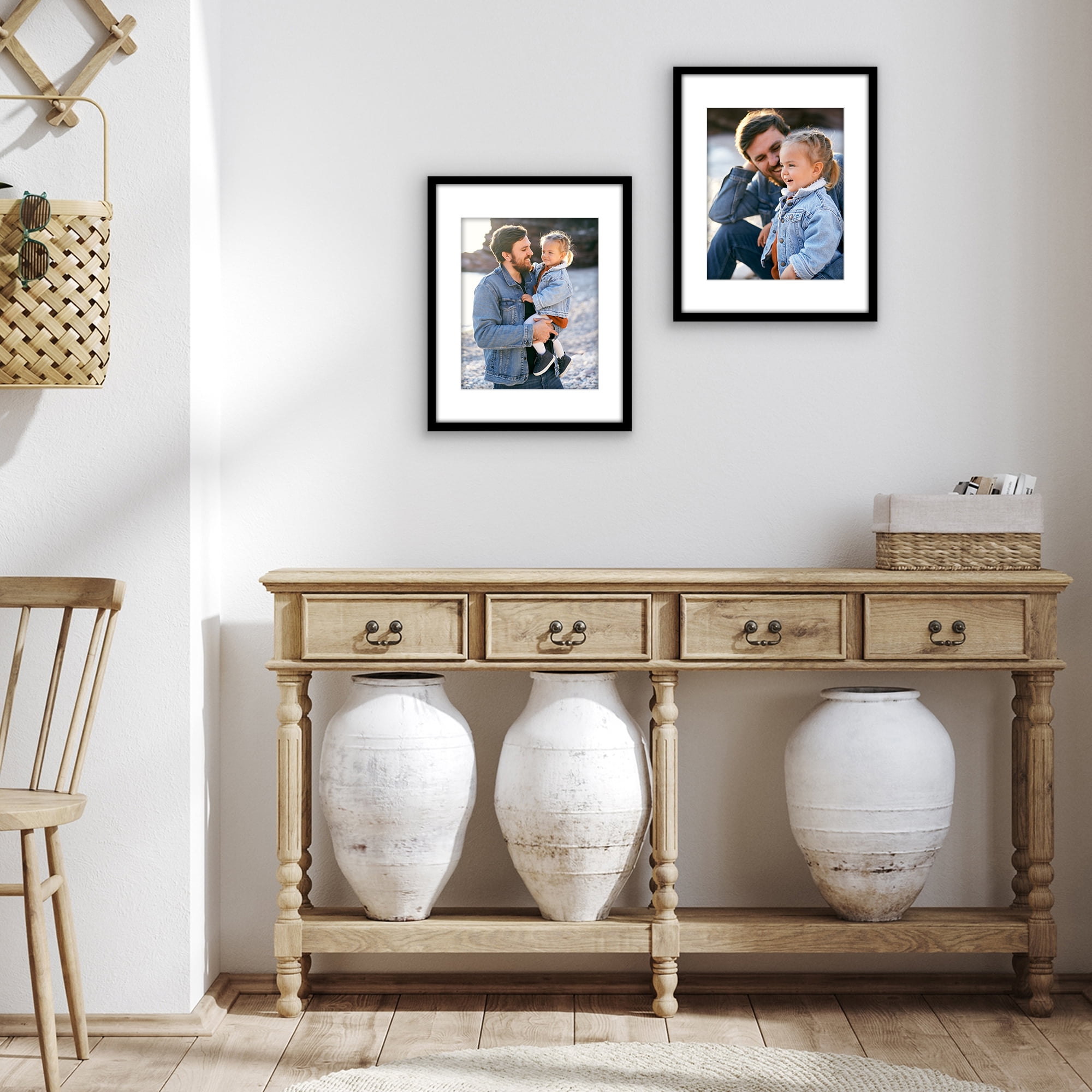 Americanflat 11x14 Picture Frame with 8x10 Mat Shatter-Resistant Glass 2 Pack Frames Display Photo Streamline - Black