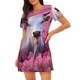 thumbnail image 1 of Balery Flower Field Cow Camisón de manga corta con cuello redondo para mujer, cómodo y elegante., 1 of 6