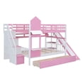 thumbnail image 4 of BELLEMAVE Kids Castle Bunk Bed with Storage Drawers, Shelf, Slide and Safety Guardrail, Full over Full Bunk Bed with Stairs, Castle Bunk Bed/Playhouse Bed for Girls, Boys, Kids(Pink), 4 of 9