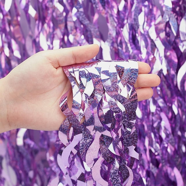 Paquete de 5 cortinas con flecos de aluminio morado, fondo ondulado de 1 m x 2 m, cortinas con serpentinas y flecos de aluminio, decoración para fiestas.