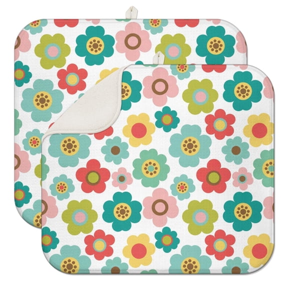 Pioneer Flower Floral Print Pattern Kitchen Dish Drying Mat 1 Pack, Ultra Absorbent Microfiber Drainer Mat, 16"x18"