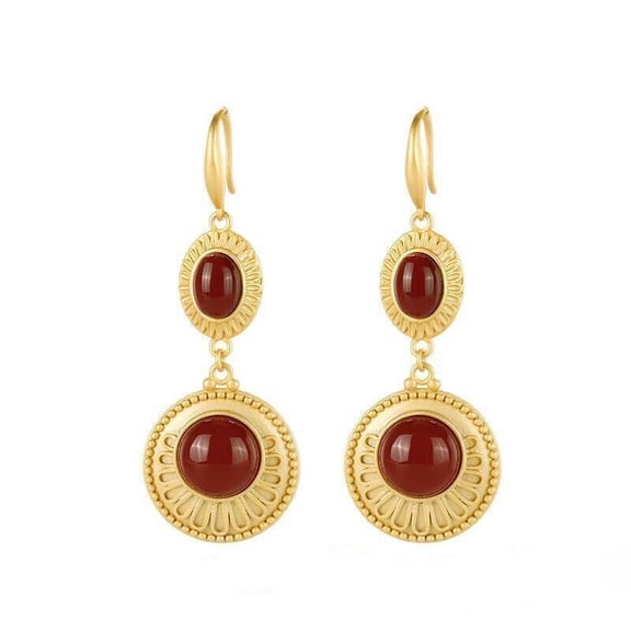 Natural Women Luxury Charms Red Jade Earrings Amulet Vintage Jewelry