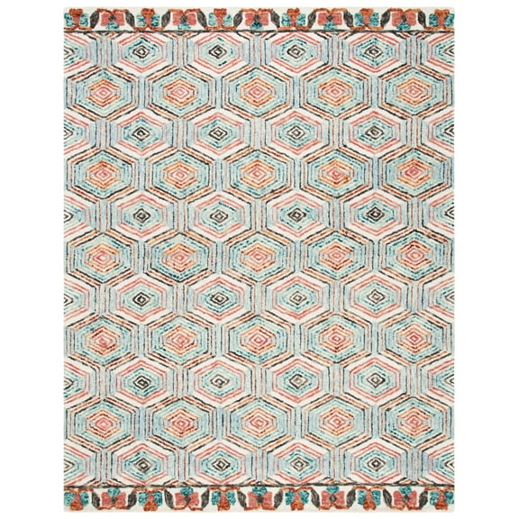 SAFAVIEH Trace Adrasteia Geometric Area Rug, Ivory/Light Blue, 9' x 12'