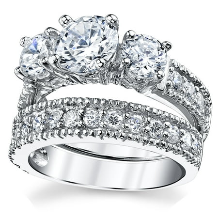 Women's Sterling Silver Past Present Future Bridal Set Engagement ...
