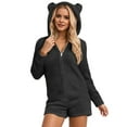 thumbnail image 1 of GPOECD Combinaison à Capuche pour Femmes Couleur Unie Manches Longues Décontractée avec Poches Pyjama Confortable Noir,TTTTG, 1 of 5