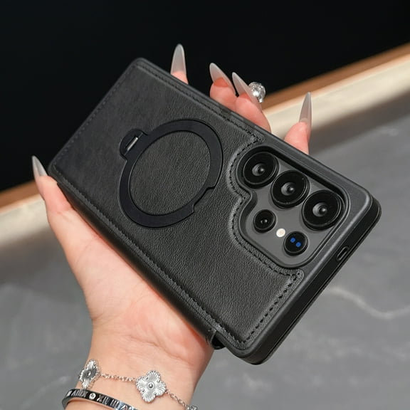 Allytechgroup For Samsung Galaxy S25 FE Flip Case with Magnetic Kickstand, Shock-Absorbent PU Leather Protective Cover, Lightweight Non-Slip Basic Case with Card Pocket For Women Men, Black