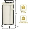 thumbnail image 6 of 110L Laundry Hamper with Wheels,Rolling Laundry Basket with Removable Bag,Round Iron Laundry Cart with Steel Frame and Handle,Dirty Clothes Hamper Organizer for Dorm,Laundry Room(Beige), 6 of 7