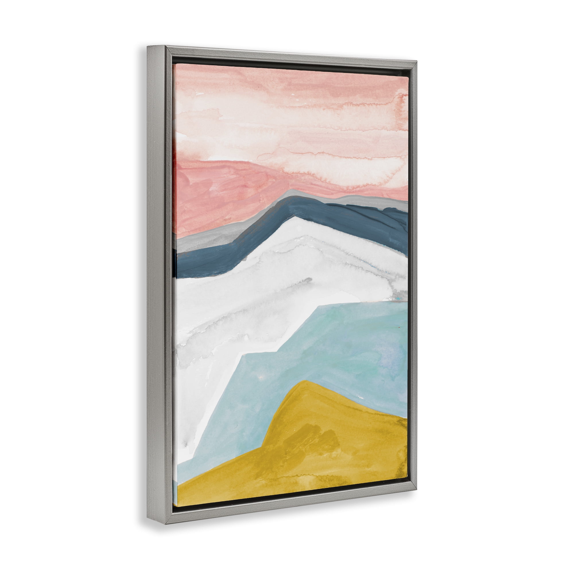 Stupell Industries Pastel Geometric Mountains Gray Framed Floater Canvas Wall Art, design by B. Danelle