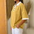 thumbnail image 6 of AHTJRT Waffle Knit Golf Shirt for Women Contrast Lapel Collar Short Sleeve T Shirt Lightewight Comfy Loose Fit Lounge Vacation Tops Yellow M, 6 of 10