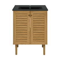 Bron 24 in. Brown Oak Bathroom Vanity With Black Ceramic Sink Top