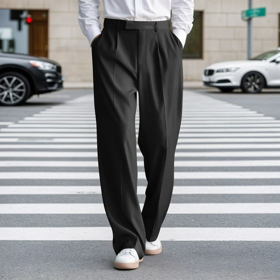 Letdown Mens Baggy Dress Pants Casual Pleated Wide Leg Slacks Relaxed Fit Fashion Vintage Work Office Trousers with Pockets (Beige, L)