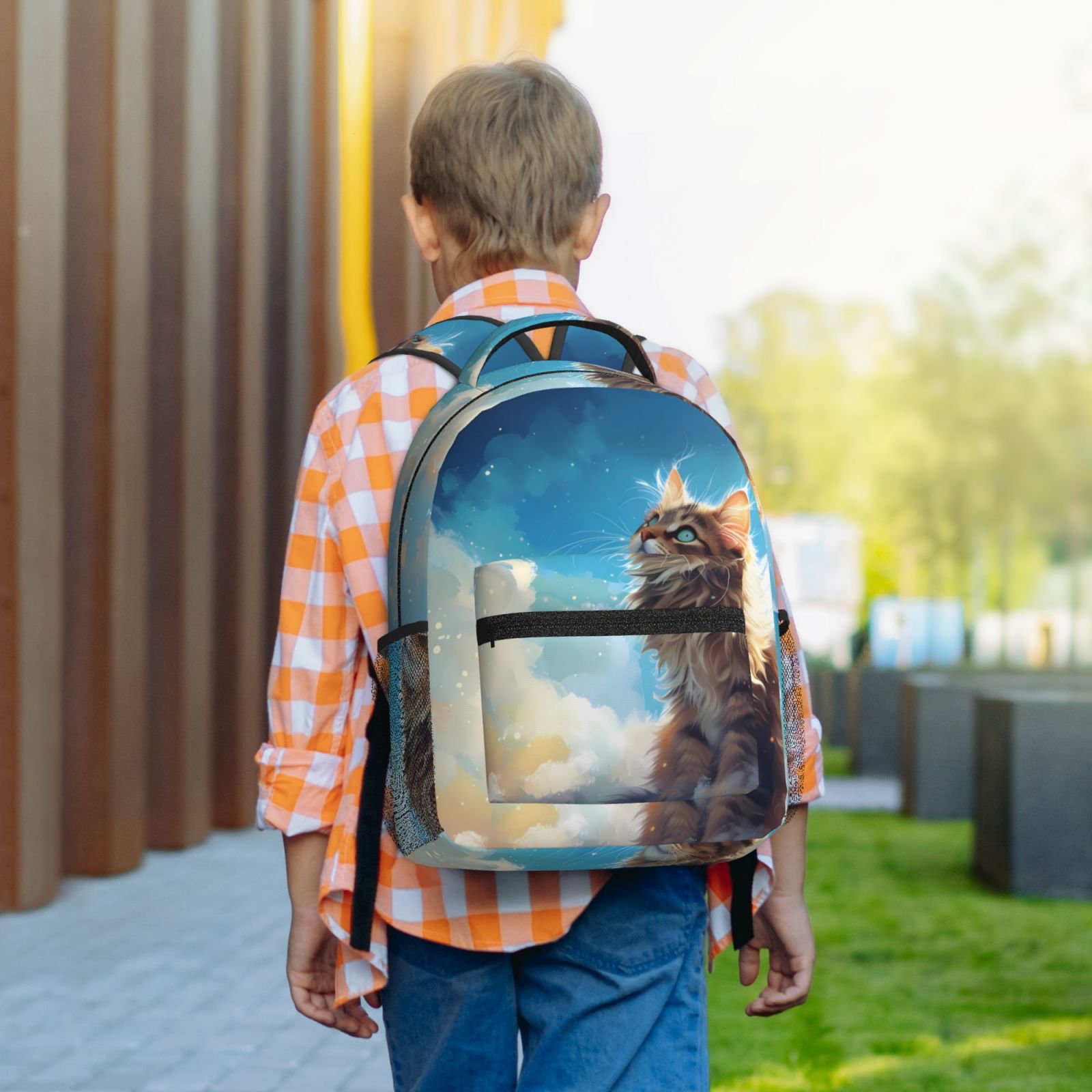 Xecao Blue Sky Winged Cat Travel Backpack: A spacious, stylish computer backpack ideal for men and women, perfect for college, school, or daily travels