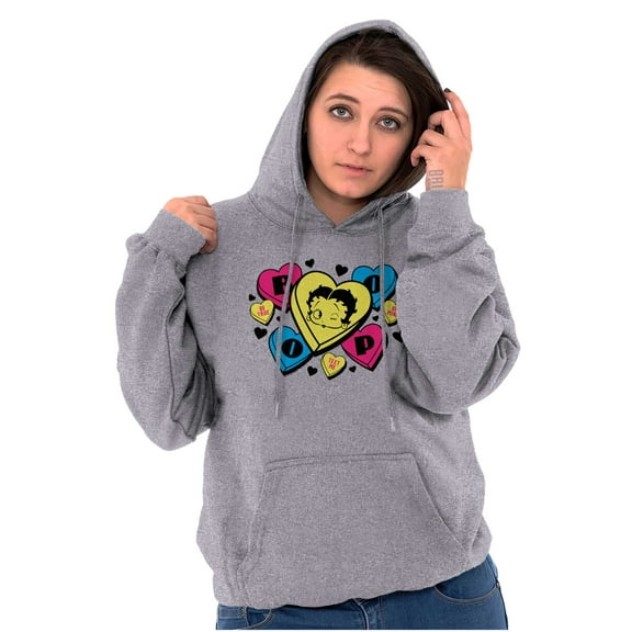 Betty Boop Conversation Hearts Cute Hoodie Sweatshirt Women Brisco Brands S