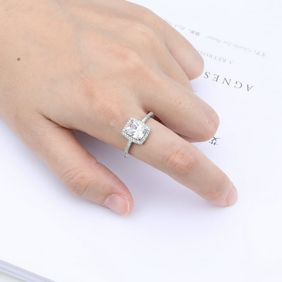 High Quatiy Simple Square Cut Green Blue Crystal Fashion Band 925 Sterling Silver Ring For Female 6 Color Fine Jewelry