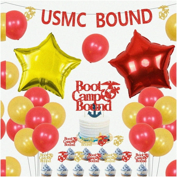 Semper Fi Celebration Kit: Military Cake Toppers, USMC Balloons, & Decorations for Going Away, Retirement & Welcome Parties